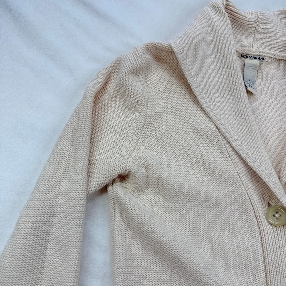 Lucky Brand Cream Shawl Collar Button‎ Front Cotton Knit Cardigan Sweater Small